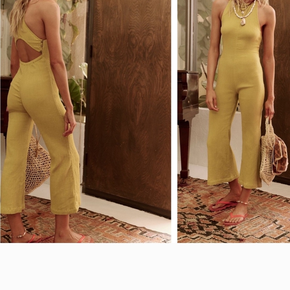 Free People Chartreuse Jumpsuit